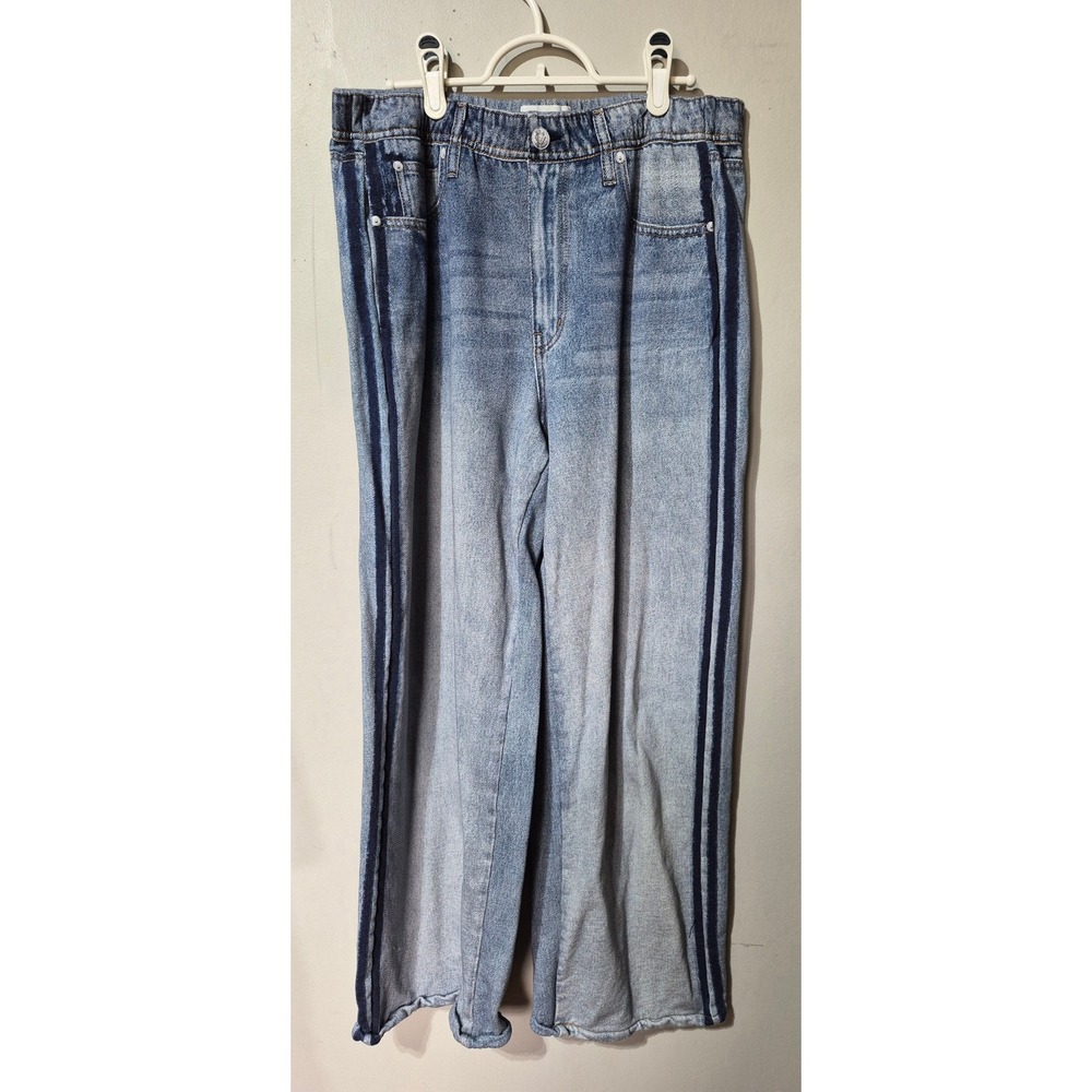 Rag & Bone Miramar Wide Leg Denim Print French Terry Pants Light Wash Size L